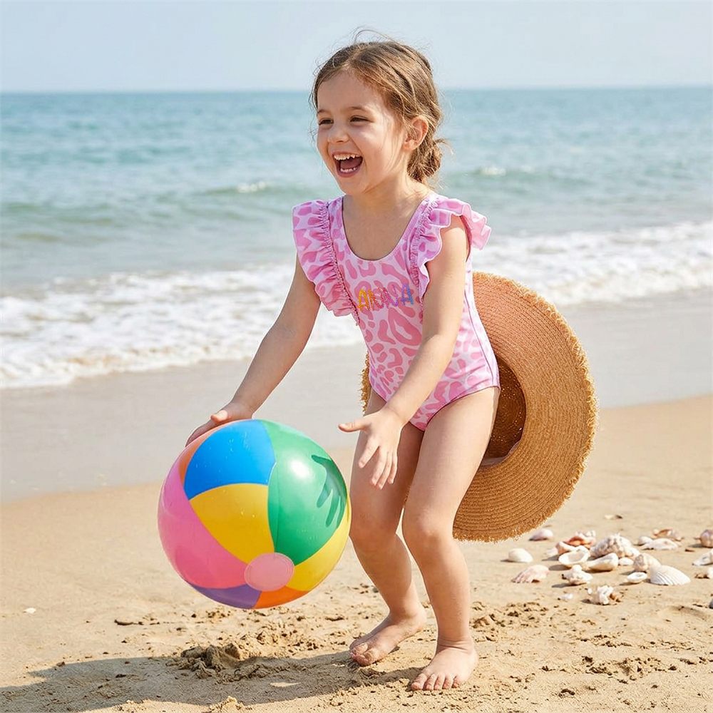 Personalized Girl Pink Leopard Ruffle One-Piece| Swimsuit0901