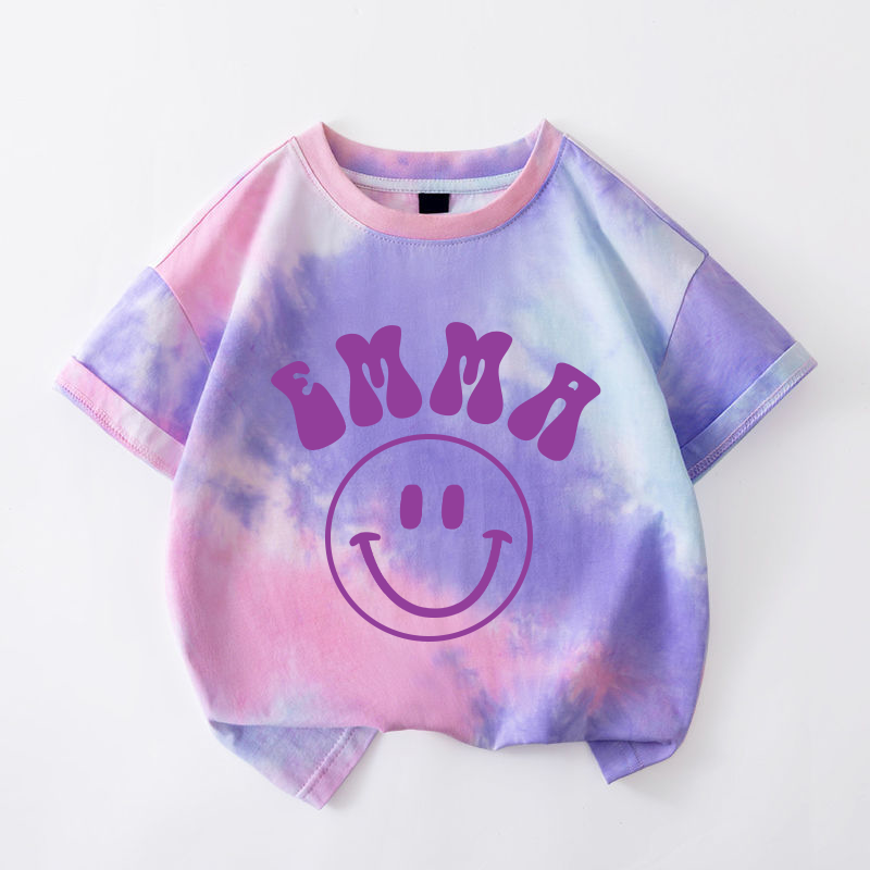 Personalized Kid Smiley Face Tie Dye Short Sleeve Tee| Cloth284