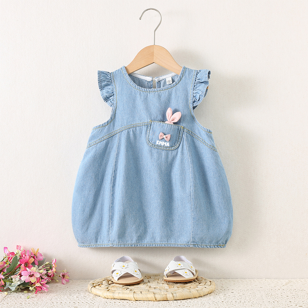 Personalized Girl Ruffle Denim Bubble Dress| Dress117