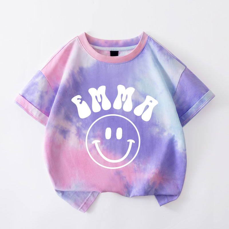 Personalized Kid Smiley Face Tie Dye Short Sleeve Tee| Cloth28401