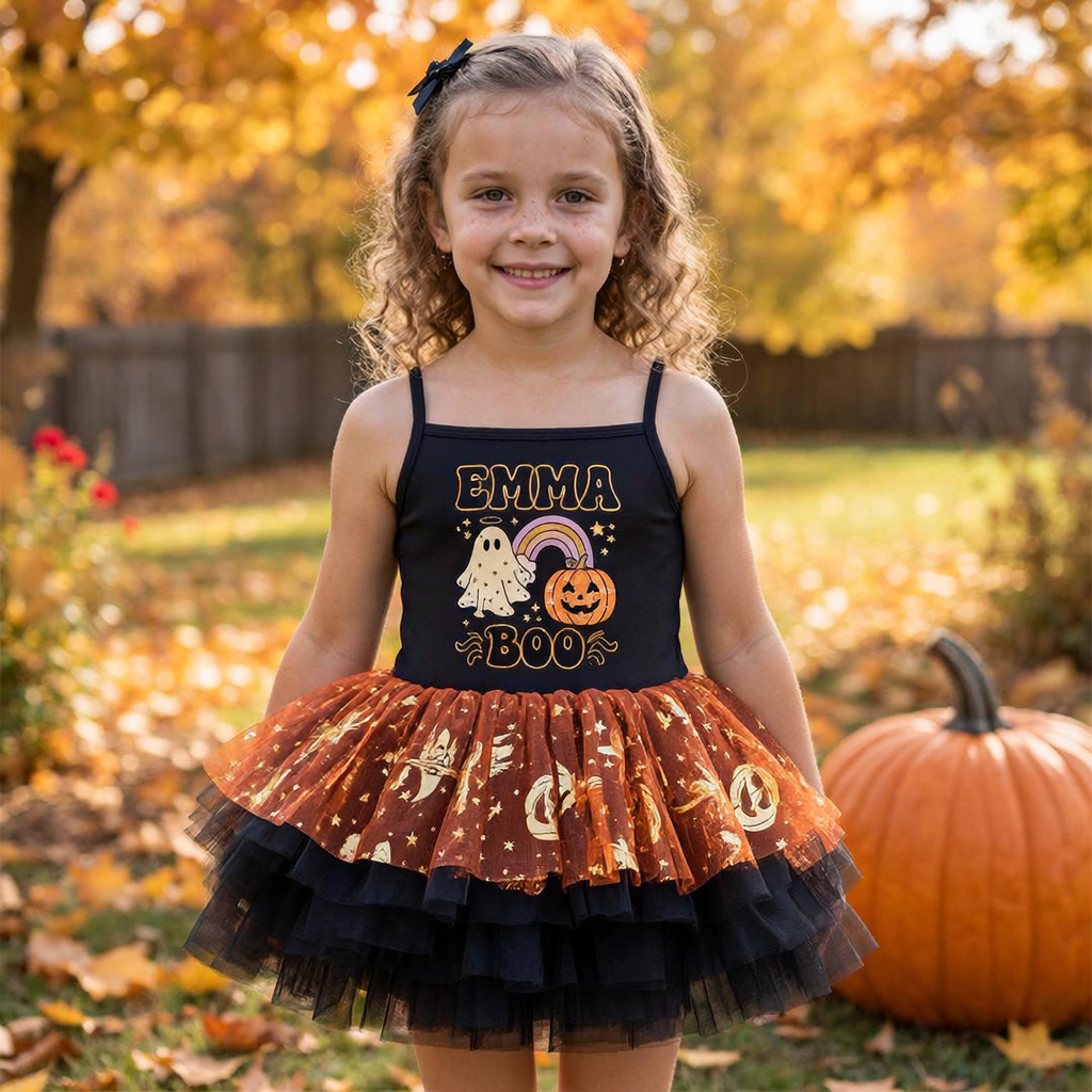 Personalized Girl Halloween Pumpkin Tutu Dress| YESHalloween11