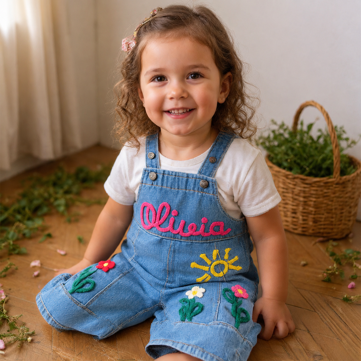 Personalized Kids Embroidered Oversized Denim Overalls| Pants60