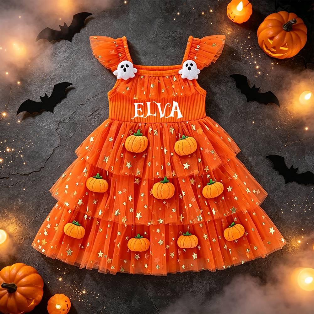 Personalized Girl Halloween Halloween 3D Pumpkin Tutu Dress| YESHalloween14