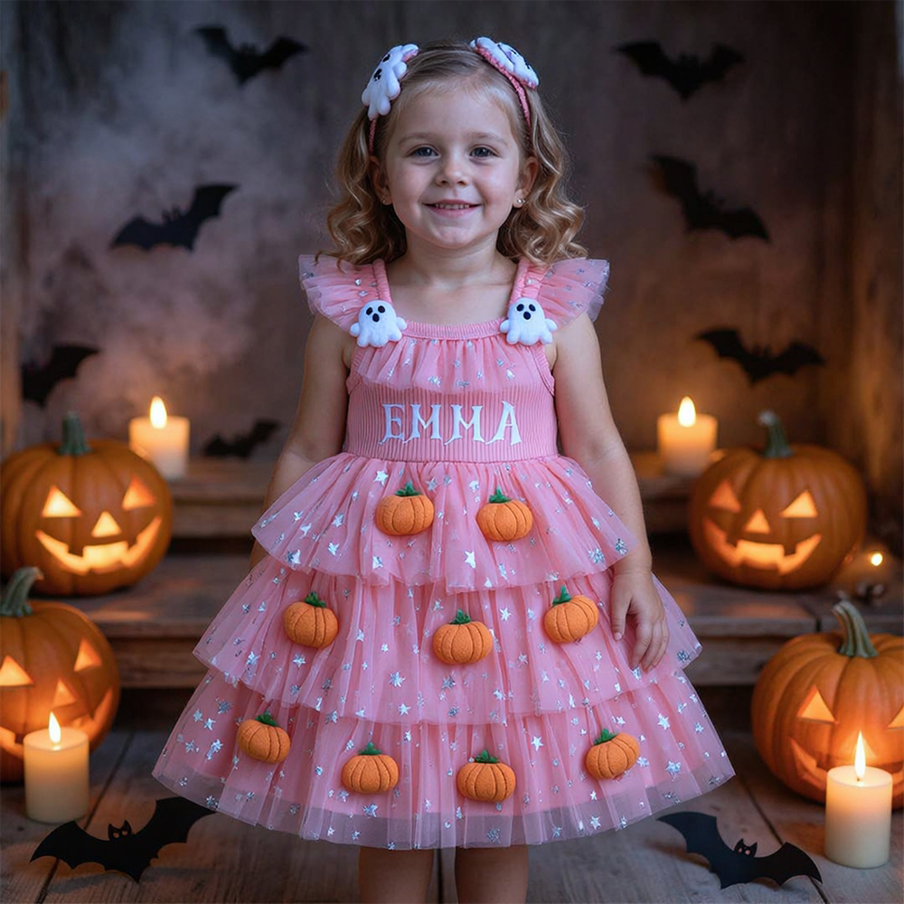 Personalized Girl Halloween Halloween 3D Pumpkin Tutu Dress| YESHalloween14