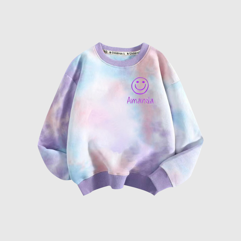 Personalized Embroidered Happy Face Tie Dye Sweatshirt| Cloth95