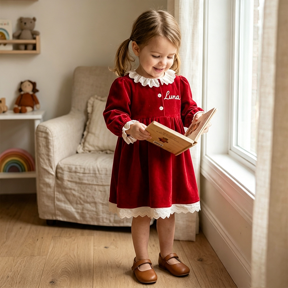 Personalized Girl Christmas Embroidered Dress| YESMC36