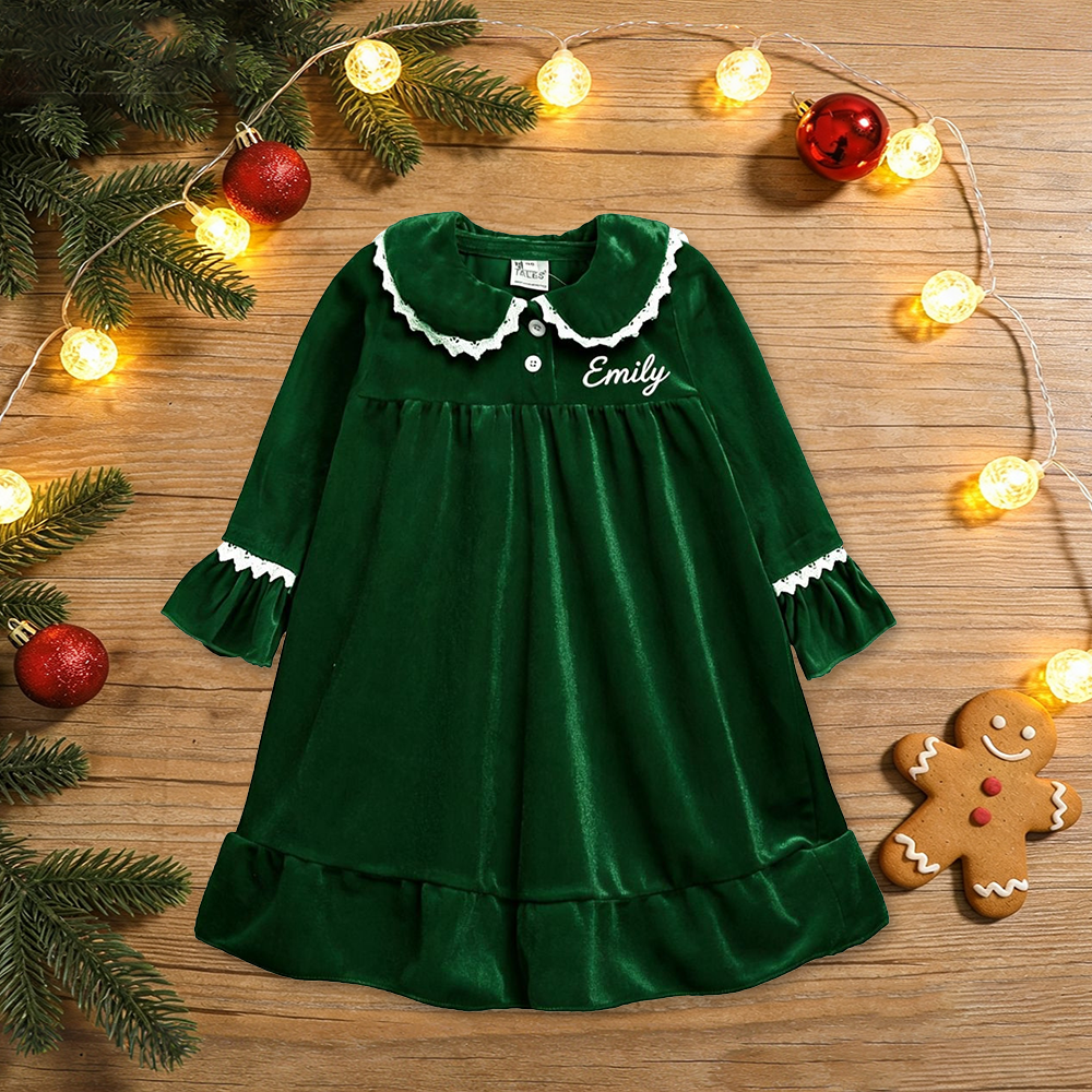 Personalized Girls Red Velvet Christmas Dress| YESMC37