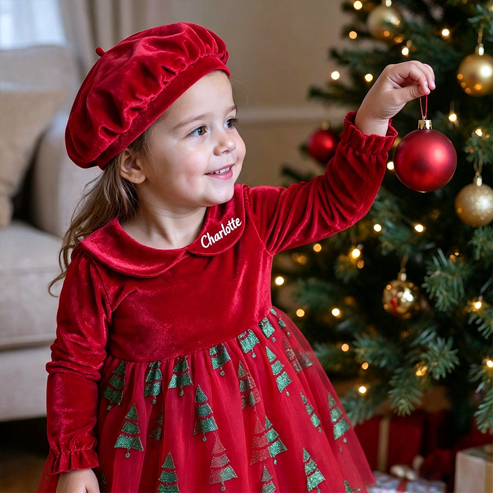 Personalized Girl Velvet Christmas Tree Tutu Dress Set| YESMC38