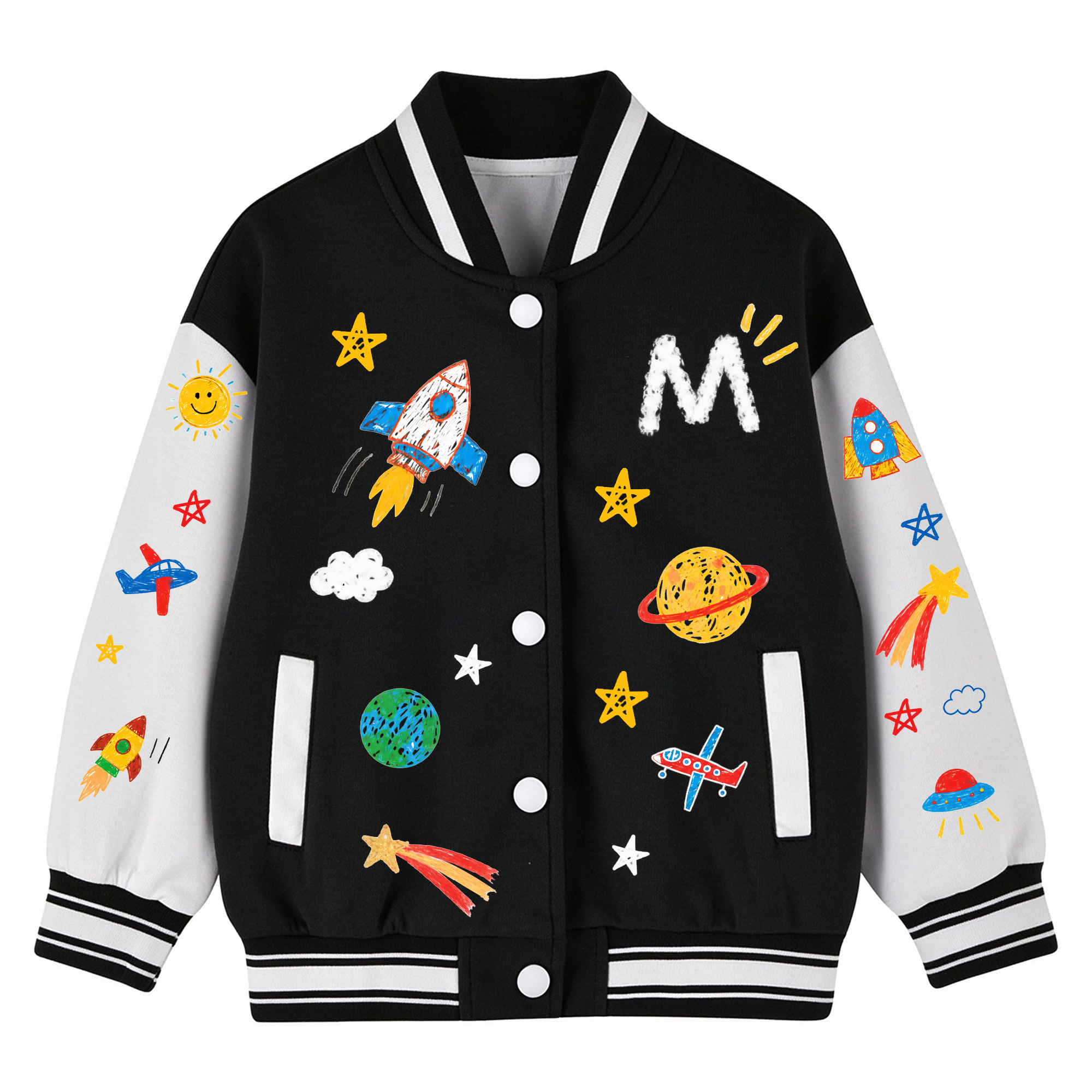 Personalized Kids Space Rocket Varsity Jacket | Cloth291