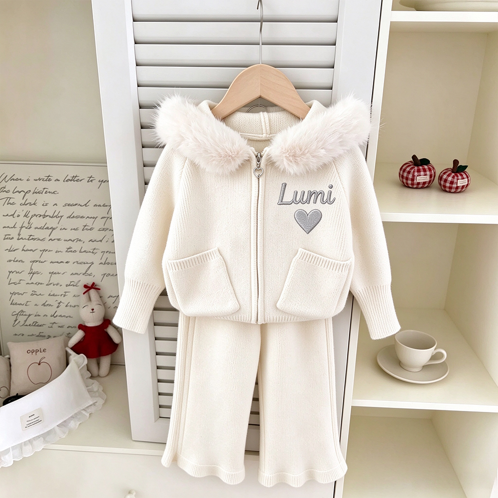 Personalized Winter Luxury Girls Knitted Tracksuit Set | Cloth297