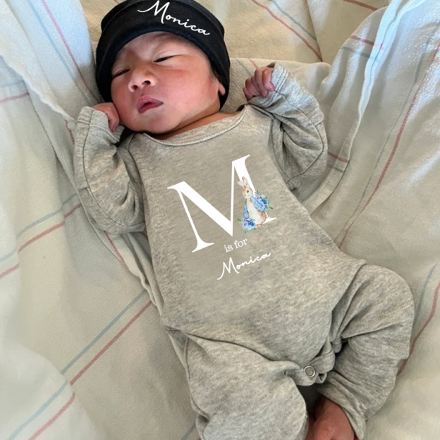 Personalised Blue Rabbit Initial Baby Going Home Sets| BBCloth03