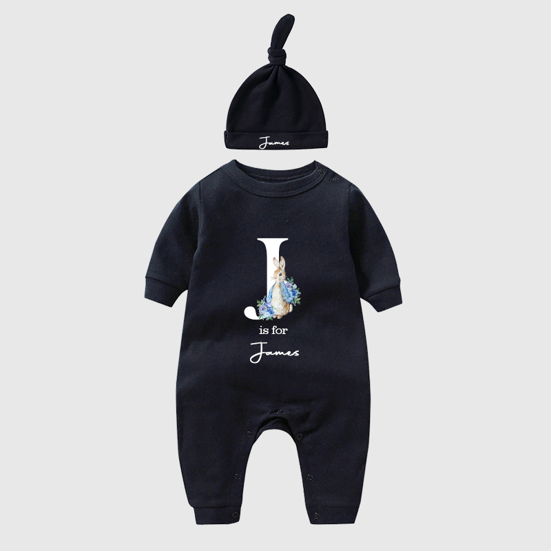 Personalised Blue Rabbit Initial Baby Going Home Sets| BBCloth03