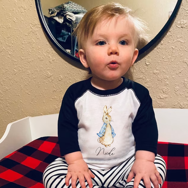 Personalized Kids Blue & Pink Rabbit Long Sleeves Shirt| Cloth132