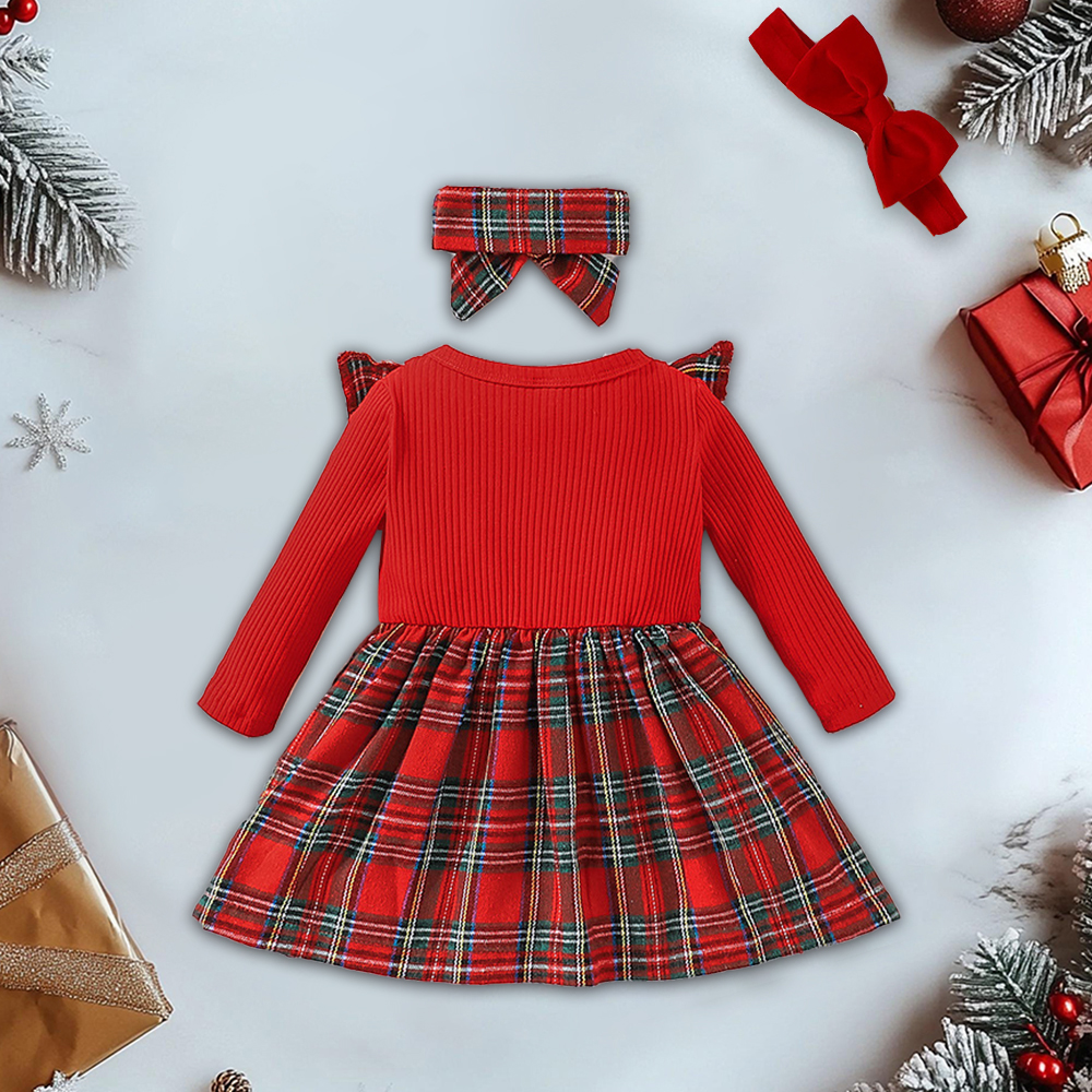 Personalized Girl Christmas Baby Plaid Dress|YESMC13