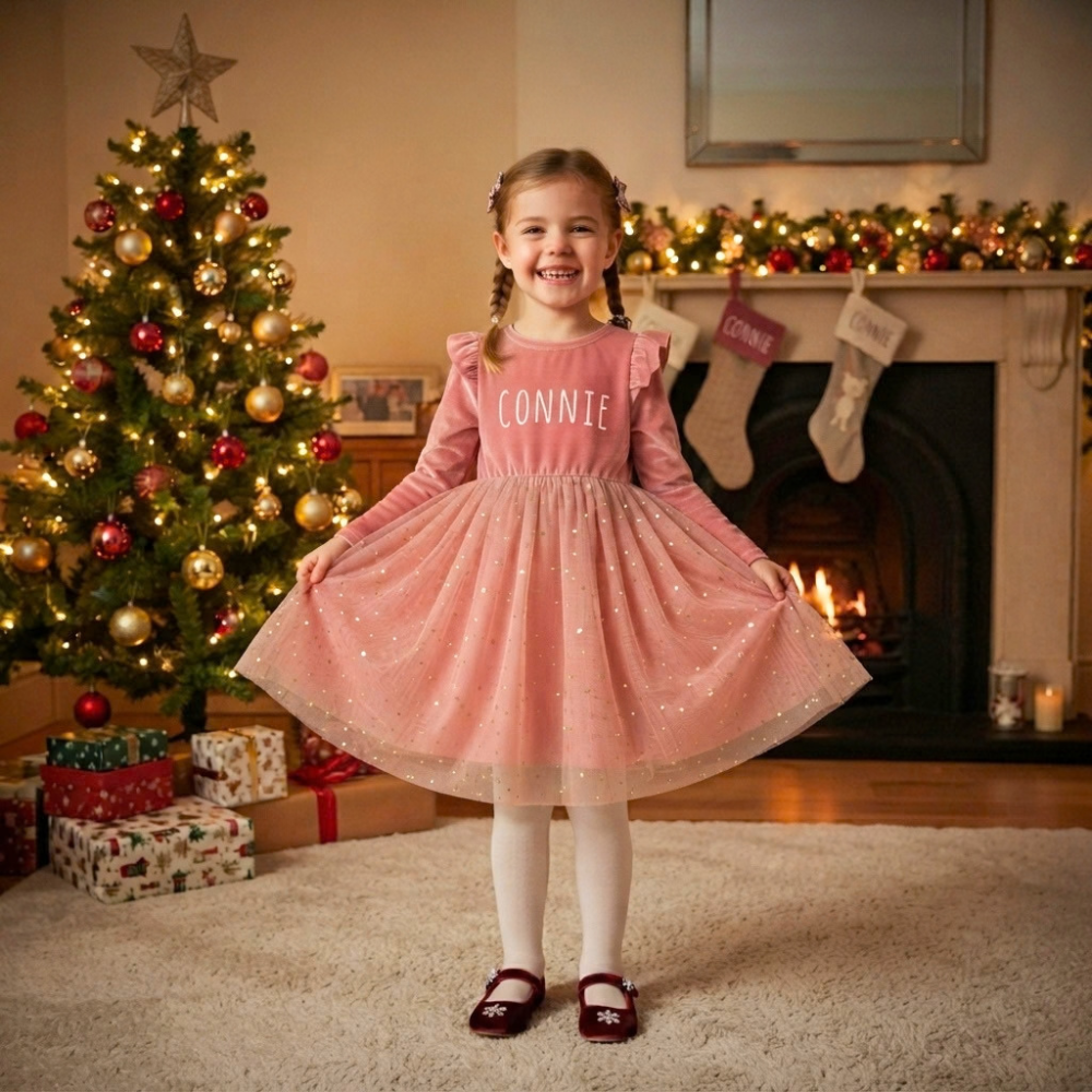 Personalized Girl Long-Sleeved Ruffled Princess Dress| Dress26