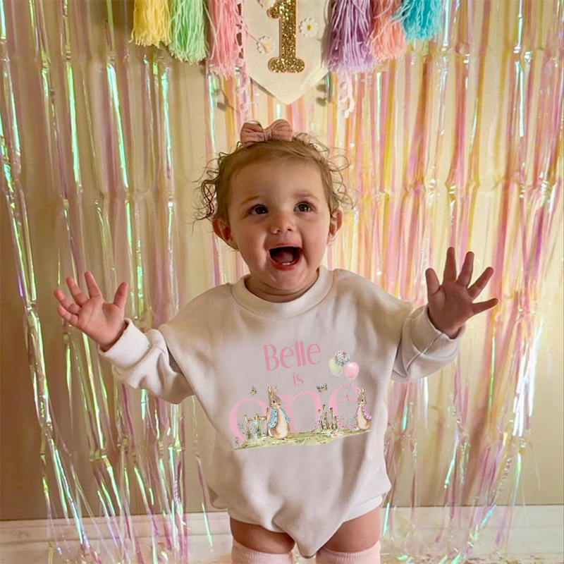 Personalized Baby First Birthday Rabbit Sweatshirt Romper| BBcloth8201