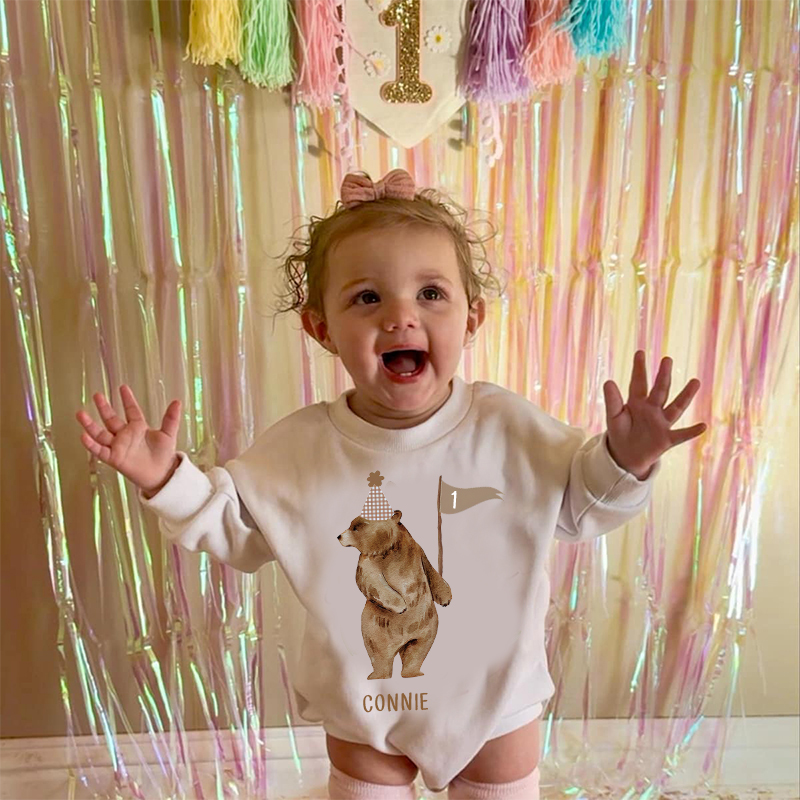 Personalized Baby Bear Birthday Sweatshirt Romper| BBcloth8205