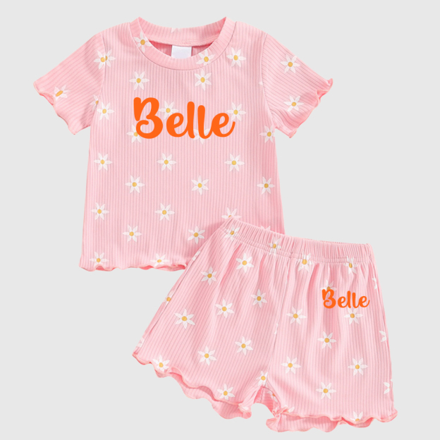 Personalized Girl Summer Floral Toddler Shorts Set| Cloth220