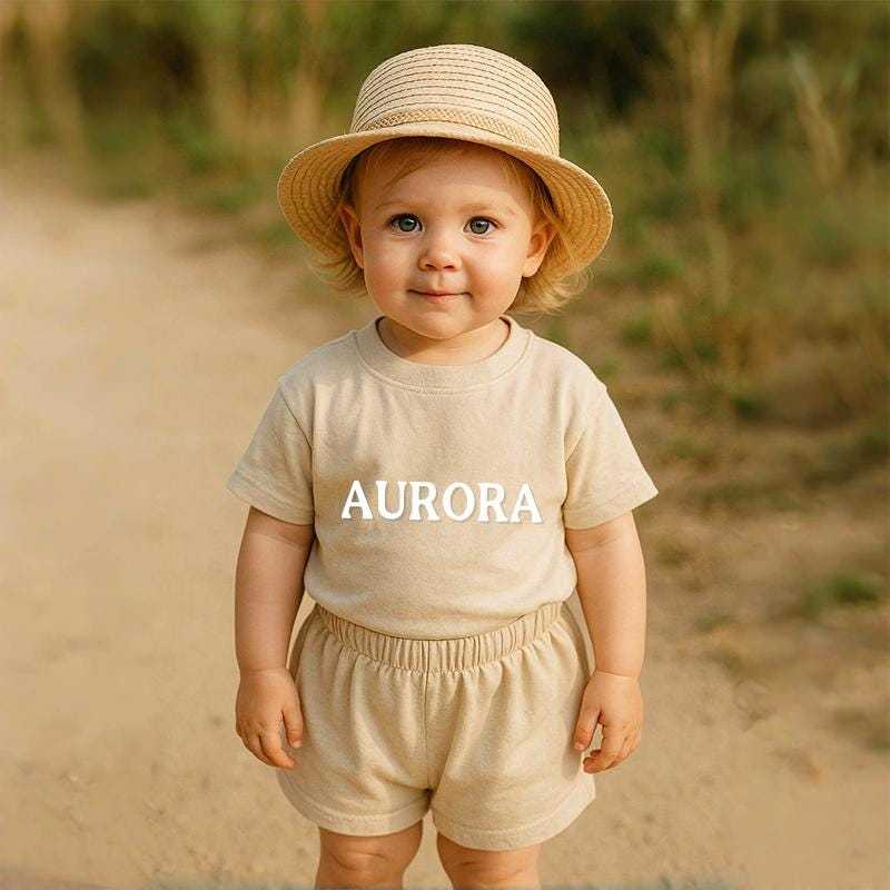 Personalized Kid Summer Puff Name T-Shirt and Shorts Set| Cloth232