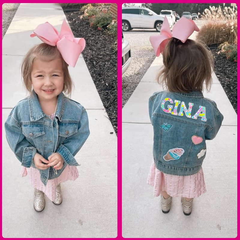 Personalized Kids Macaron Candy Color Beaded Letter Denim Jacket| Cloth165