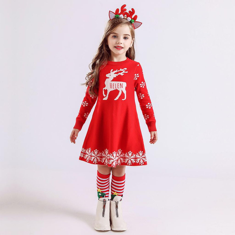 Personalized Girl Christmas Sweater Deer Dresst| YESMC21