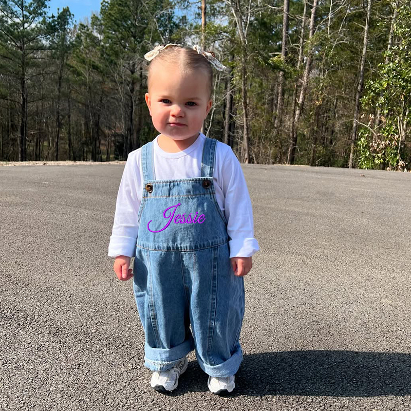Personalized Kids Embroidered Oversized Denim Loose Overalls| Pants20