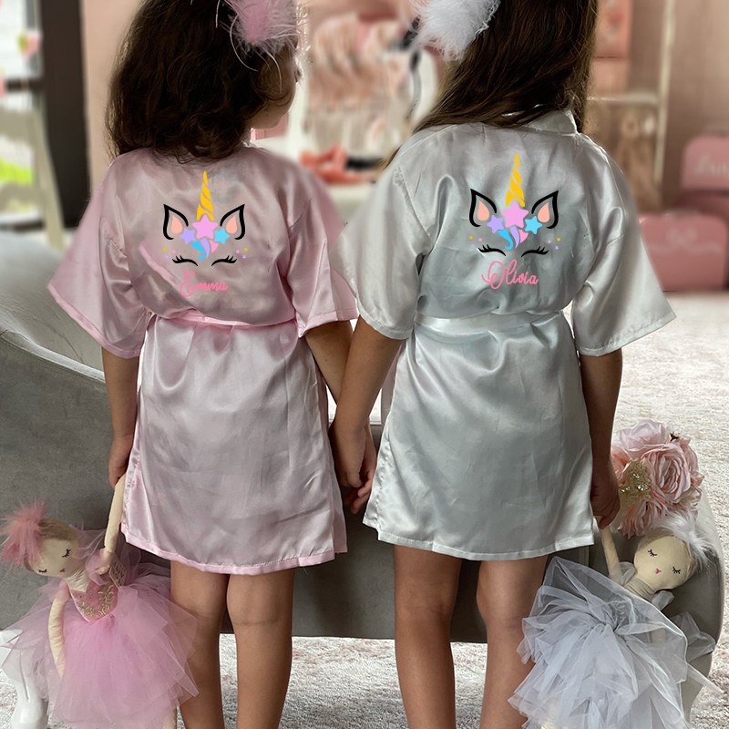 Personalized Girls Birthday Party Unicorn Silk Robe| Cloth158