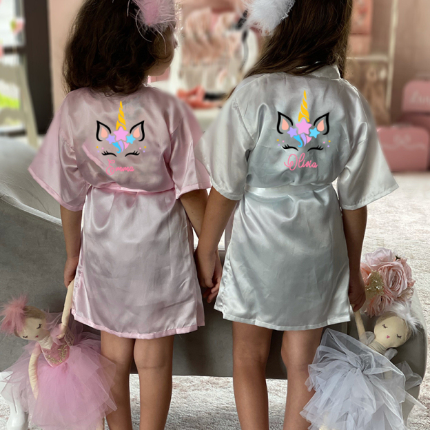 Personalized Girls Birthday Party Unicorn Silk Robe| Cloth158