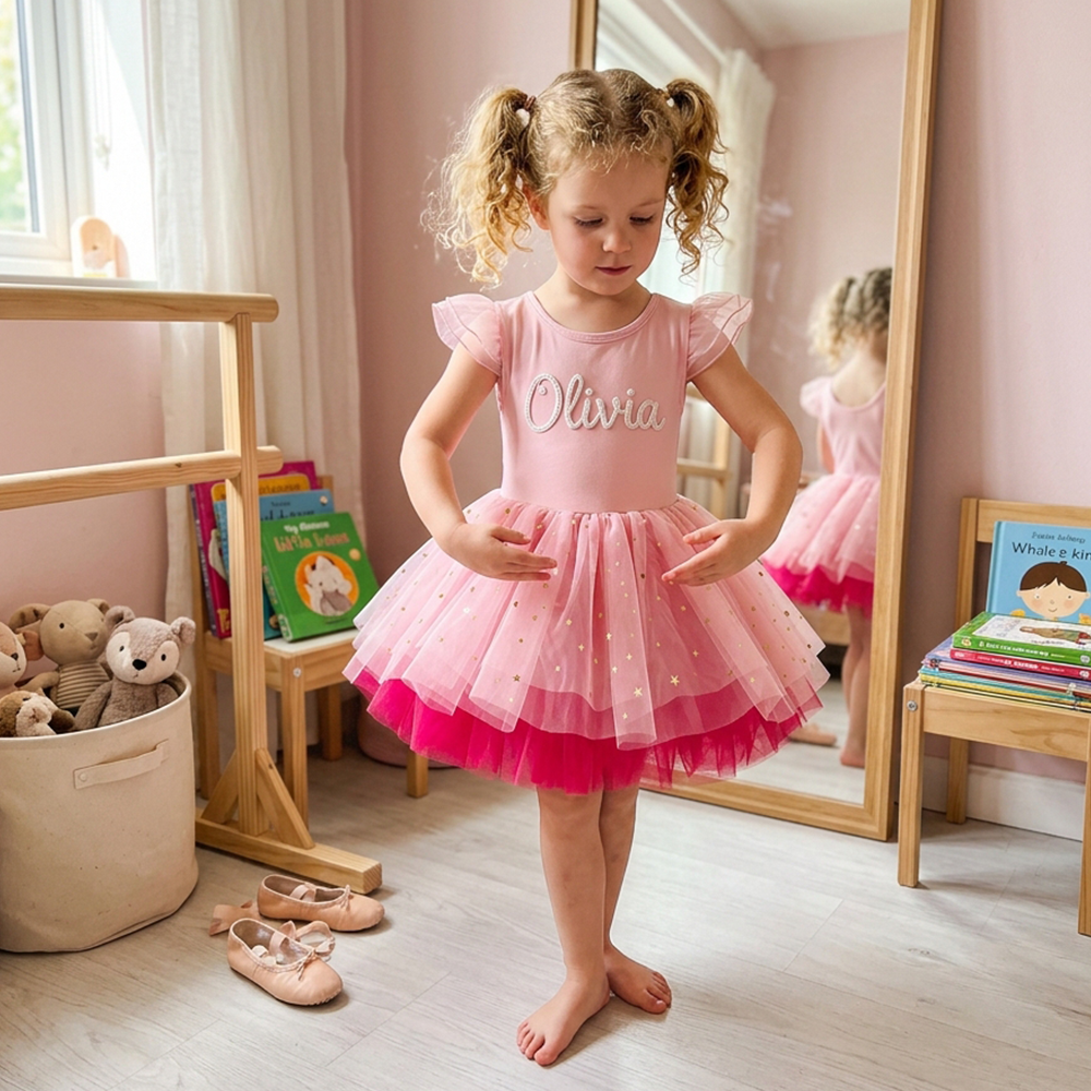 Personalized Hand Embroidered Girl Ballet Dance Tutu Dress| Dress106