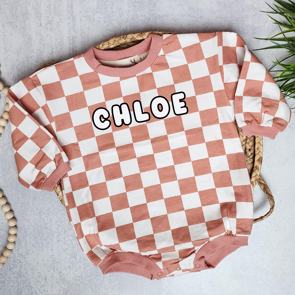 Personalized Baby Checkerboard Sweatshirt Romper| BBcloth95