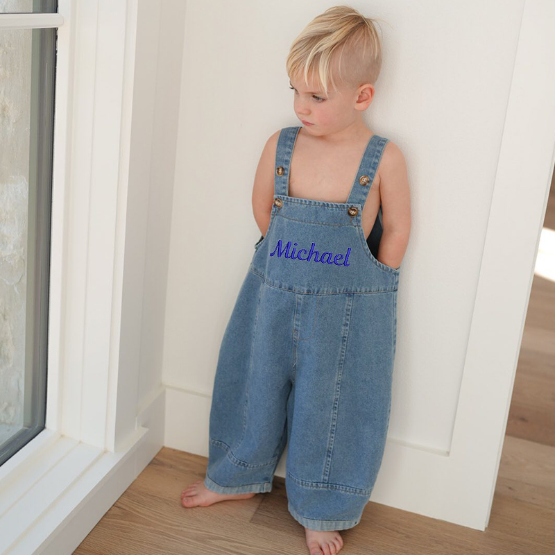 Personalized Kids Embroidered Oversized Denim Loose Overalls| Pants20