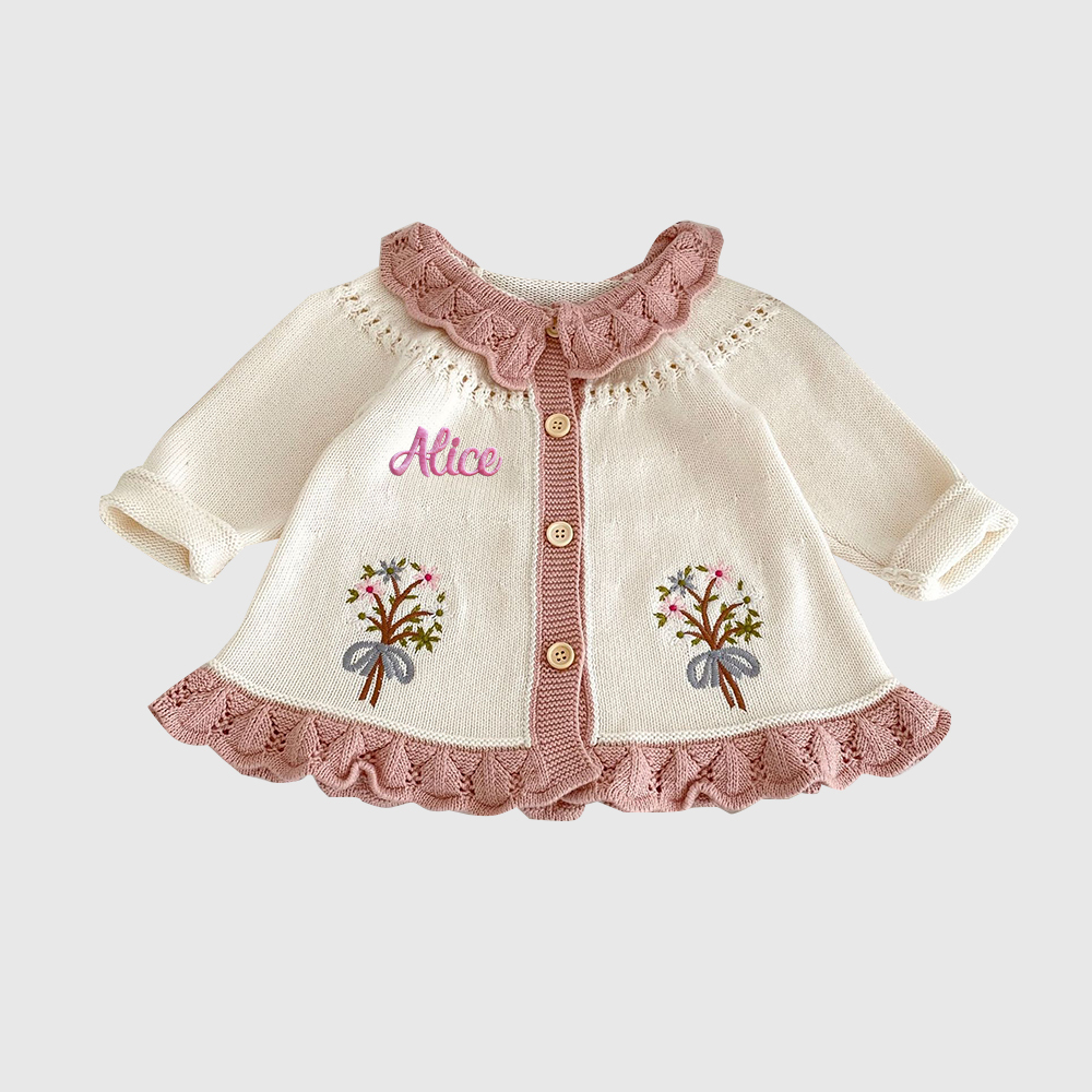 Personalized Baby Girl Vintage Flower Cardigan| BBcloth114