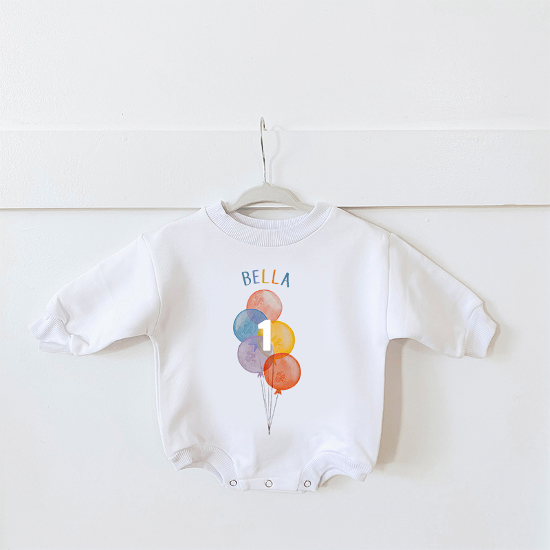 Personalized Baby Colorful Balloon Birthday Sweatshirt Romper| BBcloth8204