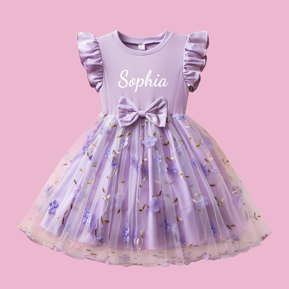 Personalized Girl Floral Mesh Dress| Dress54