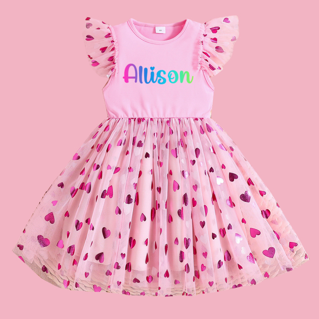 Personalized Girl Birthday Pink Heart Mesh Cake Dress| Dress28