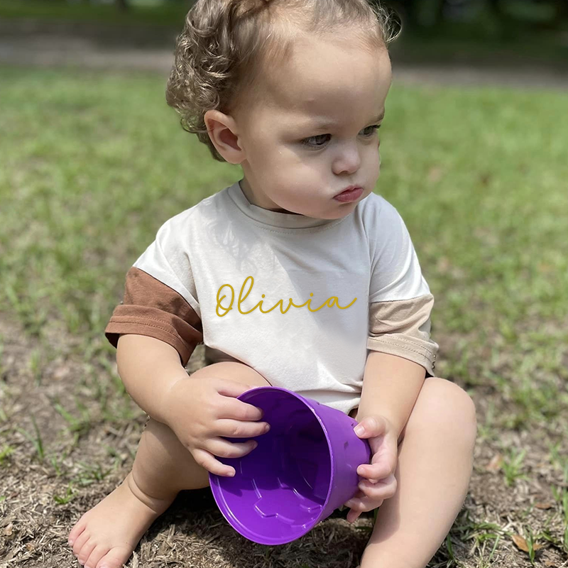 Personalized Baby Puff Name  Short Sleeve Shirt Romper| BBCloth49