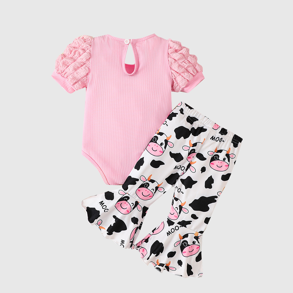 Personalized Baby Girl Cow Print Outfit Set| BBcloth119