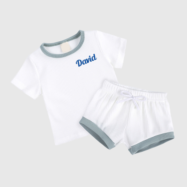 Personalized Kids Embroidered Name Ribbed Toddler Shorts Set| Cloth155