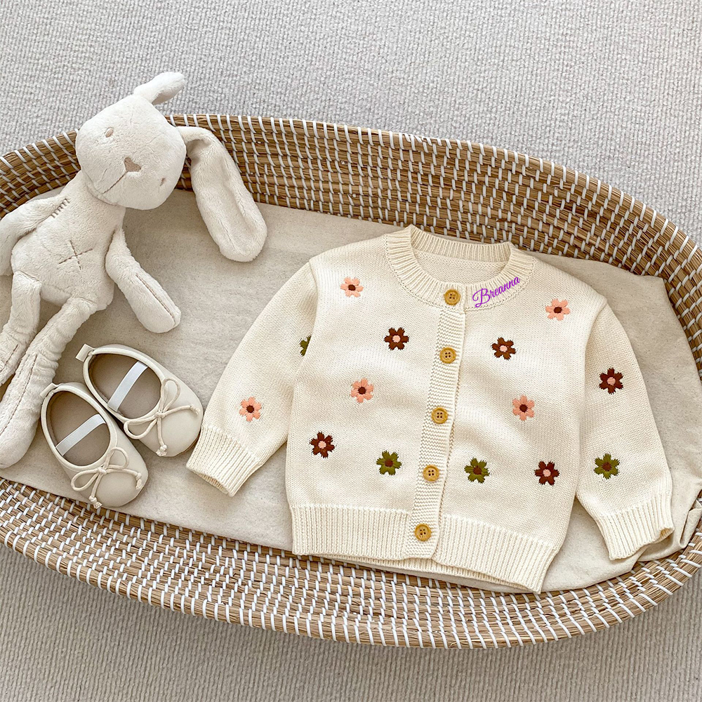 Personalized Baby Hand Embroidered Flower Cardigan| BBcloth100