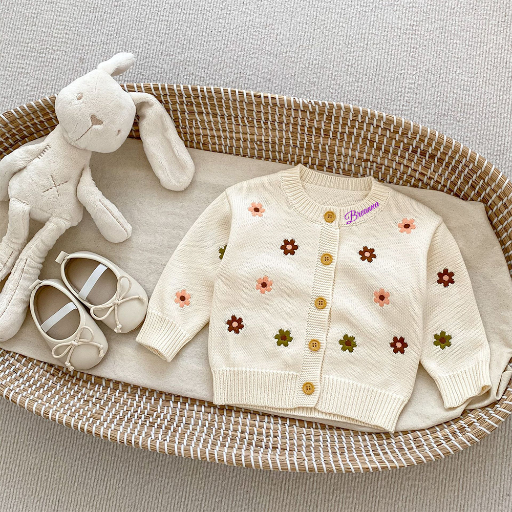 Personalized Baby Hand Embroidered Flower Cardigan| BBcloth100