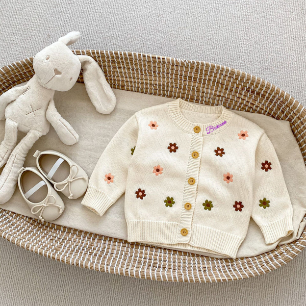 Personalized Baby Hand Embroidered Flower Cardigan| BBcloth100