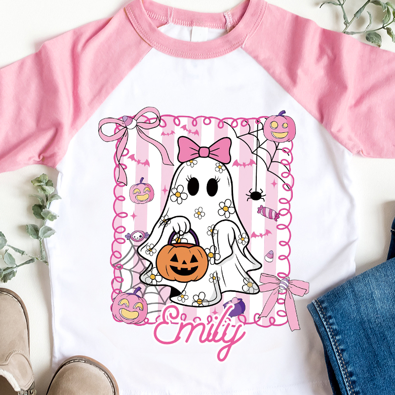 Personalized Kids Halloween Ghost Pumpkin Long Sleeves Shirt| Cloth12447