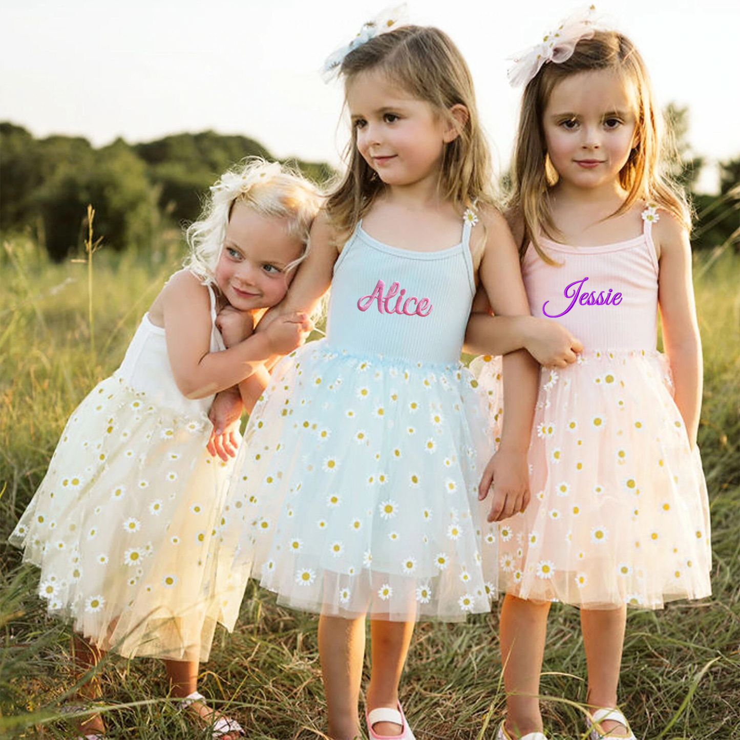Personalized Girl Embroidered Daisy Tutu Dress| Dress12