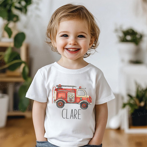 Personalized Boy  Fire Truck Name T-Shirt| Cloth1426