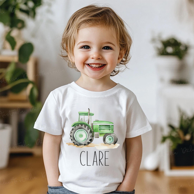 Personalized Boy Green Farm Tractor Name T-Shirt| Cloth1428