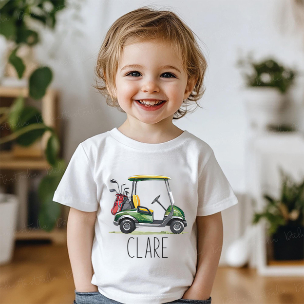 Personalized Boy Green Golf Cart Name T-Shirt| Cloth1432