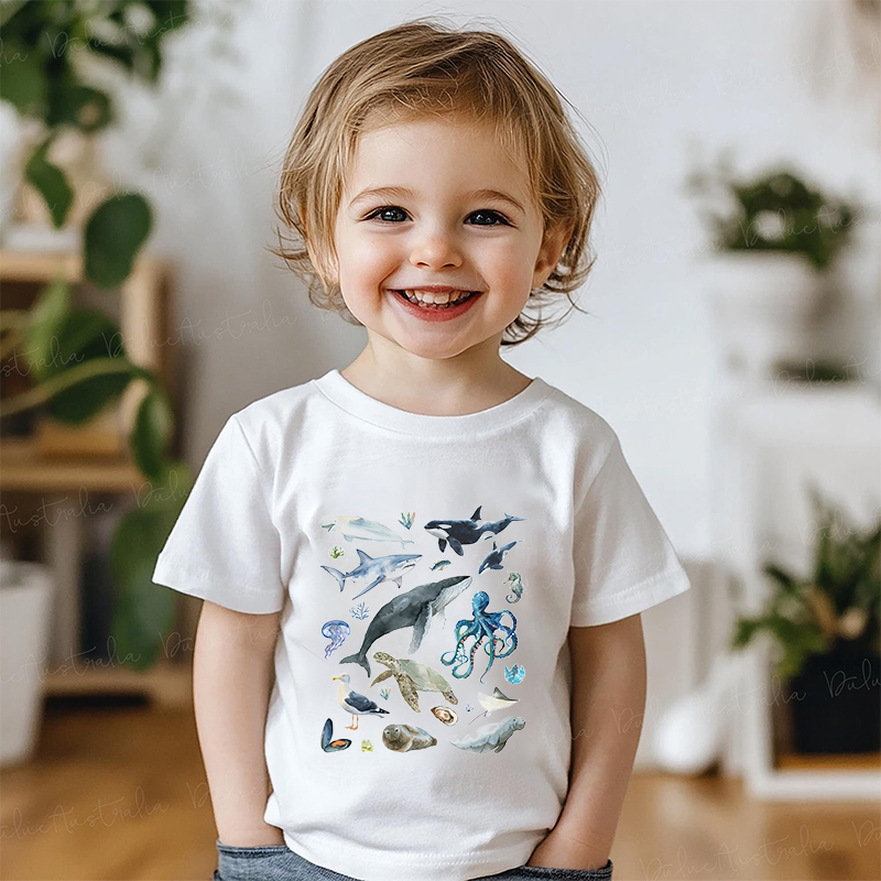 Personalized Kid Cute Sea Life Watercolor T-Shirt| Cloth1444