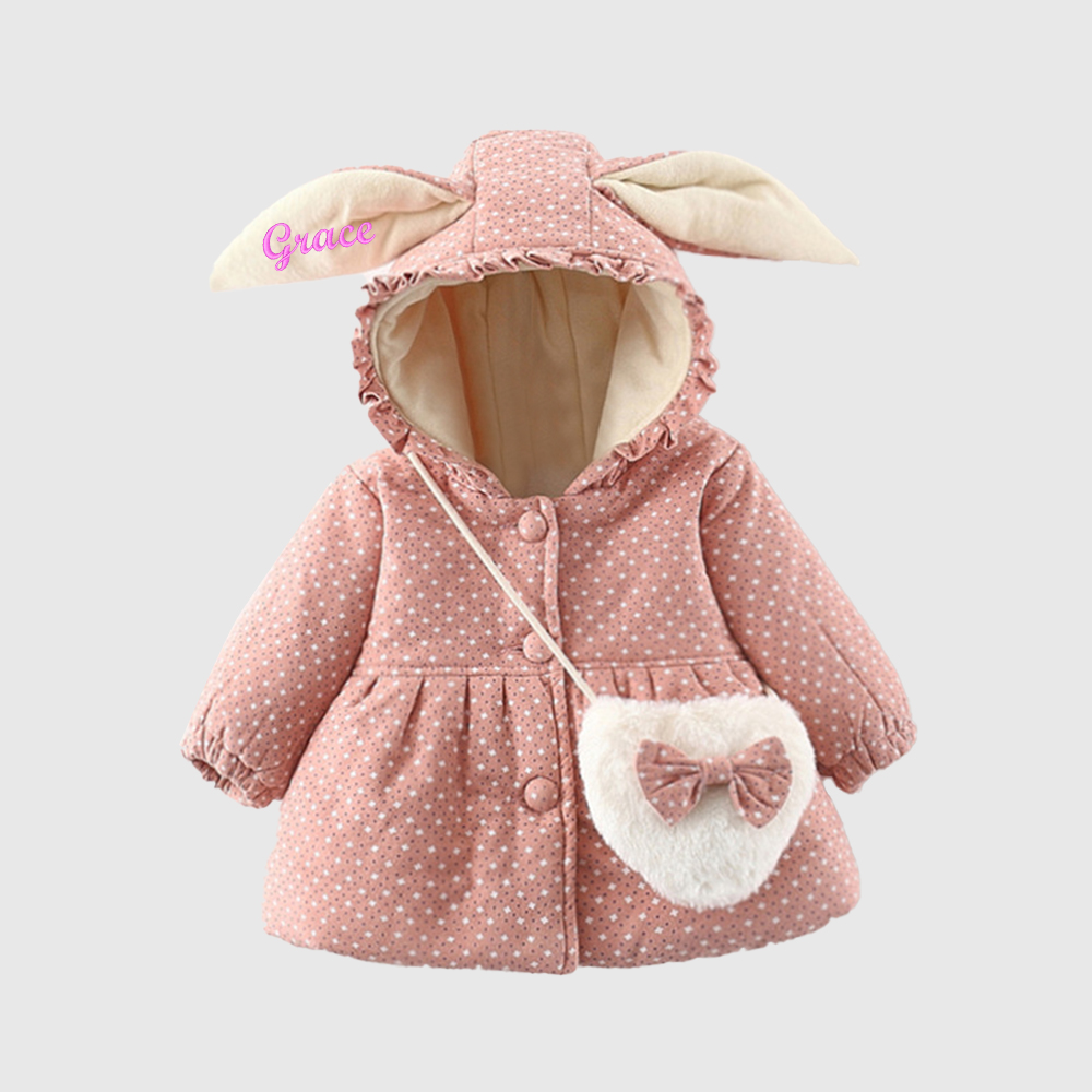 Personalized Baby Girl Embroidered Bunny Ear Coat With Heart Bag| BBcloth104