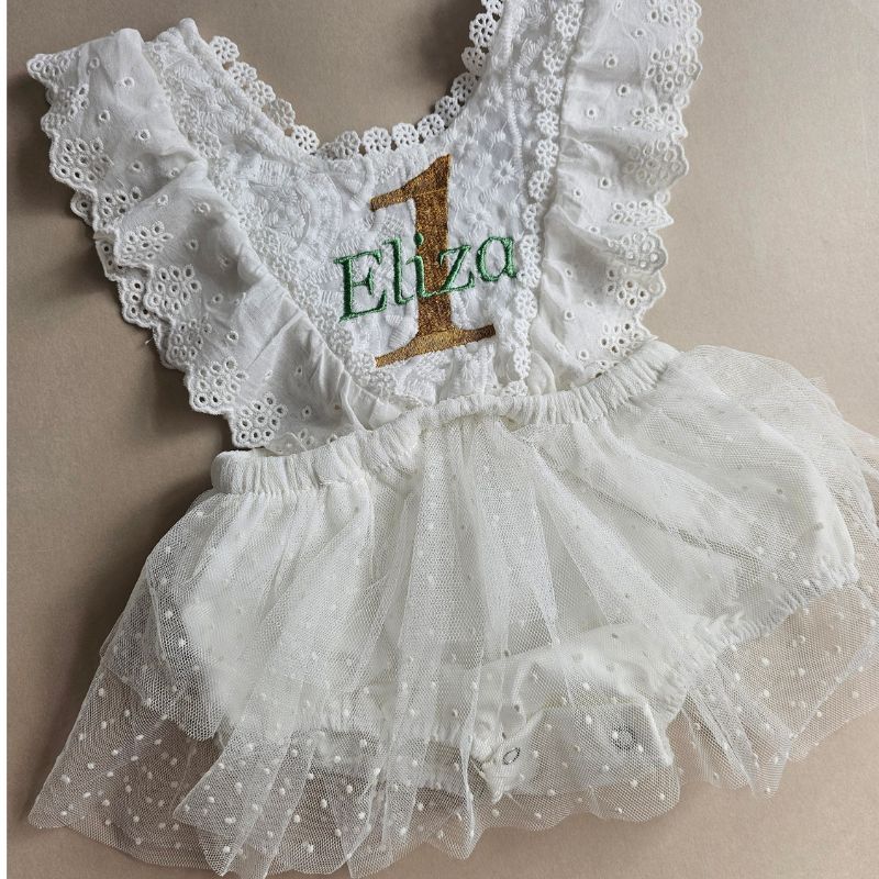 Personalized Baby Girl 1st Birthday Embroidered Romper| BBCloth87