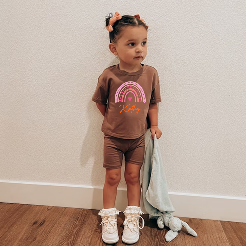 Personalized Kids Rainbow Cycling Toddler shorts Set| Cloth153